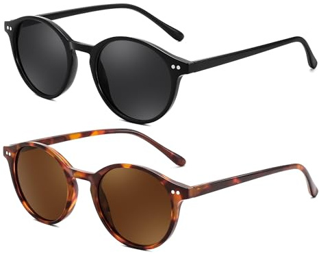 Karsaer Vintage Sonnenbrille Polarisiert Damen Herren Runde Brille K5170 | TR90 Rahmen, UV400-Schutz