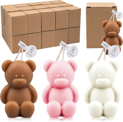 30 Candele Regalo per Invitati alla Baby Shower, Candele Decorative a Forma di Orso, Regali per Nascita, Battesimo, Compleanno, Cera d’Api in Massa per Festa e Decorazione (Bianco, Rosa, Marrone Scuro