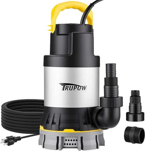 TRUPOW - Sump Pump 1HP 4000GPH Clean/Dirty Portable Stainless Steel Submersible Water Pump for Swimming Pool Garden Basement Bathtub Drain Pond