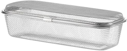 Jcasbdn Dishwasher Basket for Small Items 11x3x5in Fine Mesh Stainless Steel Dishwasher Chopstick Basket with Lid Replacement Utensil Rectangular Mesh Drain for Home Kitchen