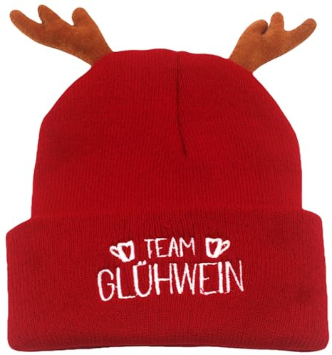 ZesGlyxyr Rentier Geweih Strickmütze, Weihnachtliche Strickmütze, Warme Wintermütze für Erwachsene, Kinderhüte Weiche Wollmütze Unisex, für Kalte Herbst und Wintertage (Rot)