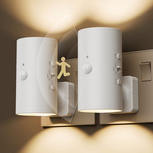 Fibrdoo Motion Sensor Night Light Plug in Wall, LED Lights Indoor 2 Pack | 5 Brightness Levels and 3-Colors, 180° Rotatable Dimmable Nightlight for Hallway, Bedroom, Kids Room, Kitchen, Stairway White
