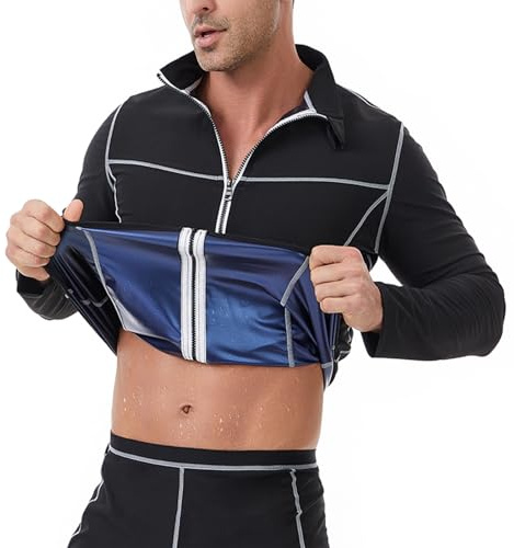 GENEMEN Herren Sauna Langärmel Shirt Schwitzen Sportkleidung Fitness Body Shaper Jacke