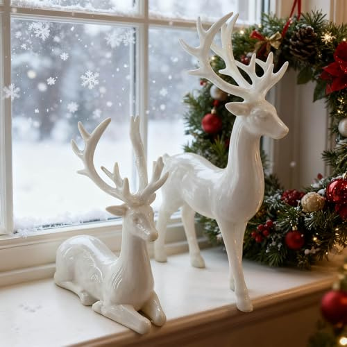 Generisch Weihnachts Rentier Figure, Weihnachtsdeko Hirsch Figuren, Weihnachtsrentier Statue, Rentier Deko Figur für Wohnzimmer Tisch Regal Büro Weihnachtsdekoration Innen (A)