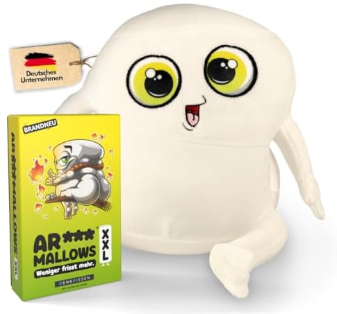 DENKRIESEN Plüschmallows® Kuscheltier als Marshmallow inkl. AR***Mallows XXL Kartenspiel ab 9 Jahren | Süßes Plüschtier & Stofftier Größe M | Lustiges Gesellschaftsspiel, Geschenk & Maskottchen