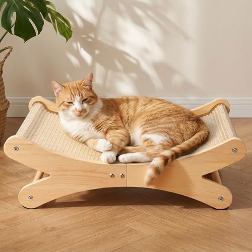 Gimars Ergonómico 160° Rascador para Gatos de sisal en Forma de U, Sofá Rascador Gatto de Lujo y Cama Elevada de Madera, Lounge para Gatos con Alfombra Rascadora Intercambiable