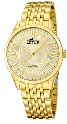 Lotus Herrenuhr Analog aus Edelstahl 316L Goldfarben | Quarzuhr, Widerstandsfähiges Mineralglas, Wasserdicht 5 ATM, 19057/2, Classic Steel