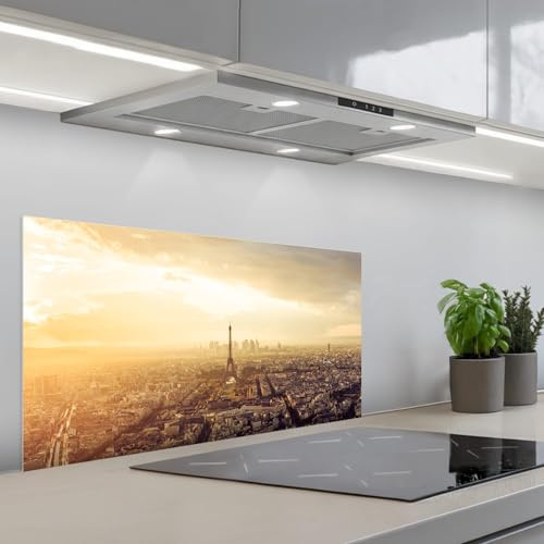 KitchenYeah© Spritzschutz Küche Küchen Rückwand Küchendeko Wand Wandschutz | 90x45 cm - Selbstklebend Backsplash Kitchen Peel And Stick Paris - Skyline - Sonnenuntergang - Städte