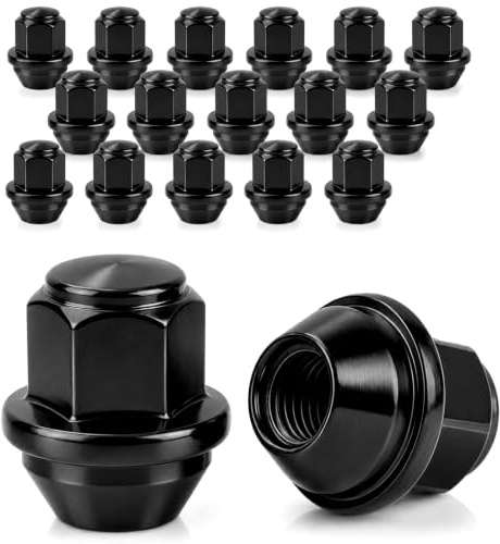 qjuwhua 20 stycken M12 x 1,5 hjulmuttrar SW19 lug mutter 60° konisk krage | Krom hjulmutter svart kon sits hjulmuttrar för de flesta Ford Focus Fiesta Escort Galaxy S-Max Mondeo Kuga Cougar C-Max