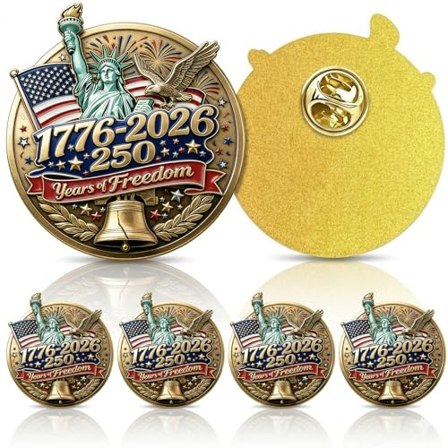 AhfuLife USA Deko Pin für 250 Jahre Unabhängigkeitstag, 4 Stück Amerika Anstecker Lackoptik mit Weißkopfseeadler US-Flagge Freiheitsstatue Passend für Cap Jacke Schal Kleideraccessoires Sammlung
