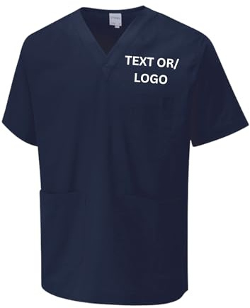 Custom Embroidered Scrub Tunic Personalised Medical Uniform Top with Logo or Text, V Neck Healthcare Workwear Shirt with Pockets for Nurses, Doctors, Dentists, Vets, Care Staff and Clinic Teams