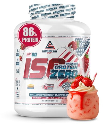 AS American Suplement | Premium Iso Zero | Protéine de lactosérum | Aide à augmenter votre masse musculaire | Faible en glucides | 0% Sucres (2 kg, Fraise)