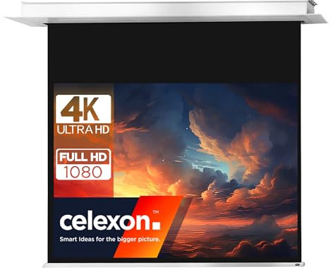 celexon Professional Plus Deckeneinbau-Motor-Leinwand 80 | 160x120 cm 4:3 | elektrische 4K, Full-HD Einbauinstallation mit Wandschalter, für Ihre Beamer-Projektionen | zur Montage in der Raumdecke