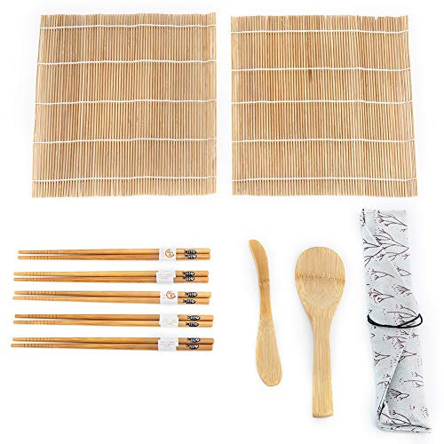 Garosa Bamboo Sushi Making Kit, 9Pcs Set Includes 2 Rolling Mats 5 Chopsticks 1 Paddle 1 Sushi Blade Kitchen&Cooking Utensils Tools