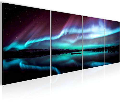 Runa Art Bilder Set 4 Teilig Polarlicht Wandbilder XXL Wohnzimmer Schlafzimmer 160 x 50 cm Türkis Lila Modern 609146b