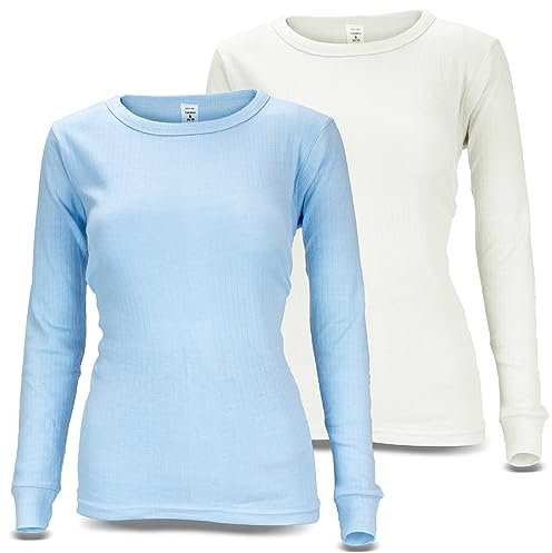 Black Snake Damen Thermo Unterhemden Set | 2 Langarm Unterhemden | Funktionsunterhemden | Thermounterhemden 2er Pack - Creme/Hellblau - S