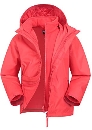 Mountain Warehouse Fell Kids 3 in 1 Jacket - Water-Resistant Triclimate Raincoat, Detachable Inner Coat & Packaway Hood - For Walking, Hiking & Outdoors Red Kids Size 2-3 Years