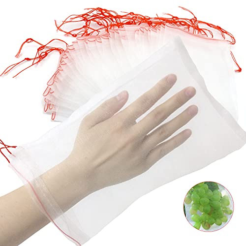 Feitore 100 Pcs Fruit Protection Bags, 10x6 Insects Mosquito Bug Net Barrier Bag Garden Plant Flower Fruit Protect Bag Mesh Netting Bags from Birds Squirrels Insect Pest
