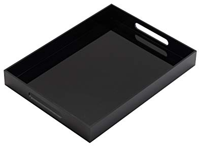 Glossy Black Sturdy Acrylic Serving Tray with Handles - 10x15 Inch, Coffee, Appetizer, Breakfast Tray - Butler, Kitchen to Vanity Table, Decorative