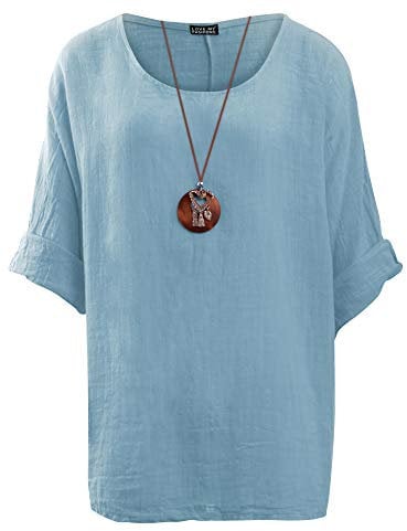 Love My Fashions® Women's Italian Lagenlook Tunic Top – Oversized Loose Fit 3/4 Sleeve Round Neck Casual & Comfortable UK Fashion Sky Blue