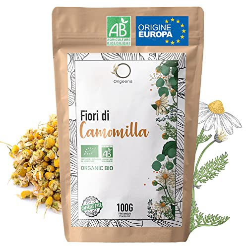 ORIGEENS INFUSION CAMOMILLE BIO Origine Europe, 100g | Infusion vrac, Tisane Bio Sommeil et Digestion | Fleurs de Camomille Allemande - Camomille Sauvage Bio
