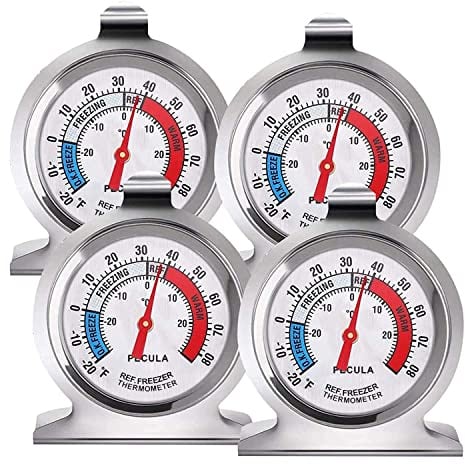 Lot de 4 thermomètres de réfrigérateur -30~30°C/-20~80°F - thermomètre de réfrigérateur classique à grand cadran avec indicateur rouge - thermomètre pour réfrigérateur, congélateur, refroidisseur
