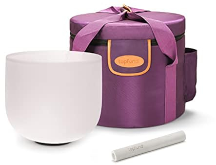 TOPFUND 440Hz F Note Crystal Singing Bowl Heart Chakra 8 inch with Heavy Duty Carrying Case and Suede Striker and Rubber Mallet