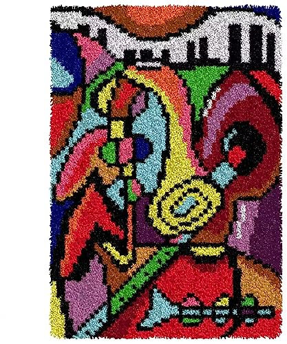 ZFFLYH Music Latch Hook Kits Rug, DIY Christmas Latch Hook Kit for Adult Unfinished Crocheting Yarn Embroidery 20.5X15 Inch