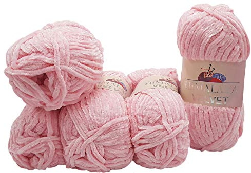 5 x 100 Gramm Himalaya Velvet Micro-Polyester Strickwolle samtig 500 Gramm Wolle (hellrosa 90019)