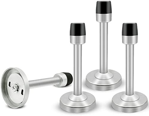 Door Stopper, 4 Inch Door Stops Wall Protector Brushed Nickel Long Doorstop Wall Mounted Silver Stainless Steel Door Stoppers with Sound Dampening Rubber Tip (4 Pack)