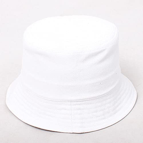 Bucket Hat Hut Damen Herren Baumwollhut Sun Shade Hut Fischerhut Pure Color Caps Sun Bucket Hats 48-52Cm-Weiß