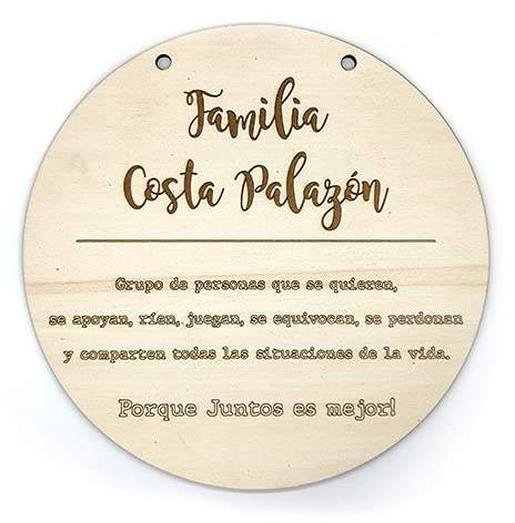 Cartel Cuadro colgante de madera personalizado con nombre familiar, decoraciones de pared o puerta vintage, lamina decorativa guirnalda (Castellano)