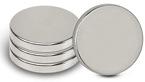 MAUL Neodym-Scheibenmagnet – Flacher Magnet mit hoher Haftkraft für einen vielseitigen Einsatz – Magnet rund mit elegantem und modernem Design – Ø 20 x 3 mm – 4er Pack – hellsilber
