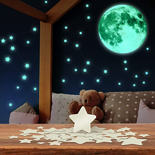 lilimaus Leuchtmond XXL SELBSTKLEBEND - Leuchtender Mond für Kinderzimmer Deko - Mond Leuchtsticker passend zu Leuchtsternen für den perfekten Sternenhimmel - Sticker Aufkleber leuchtend im Dunkeln