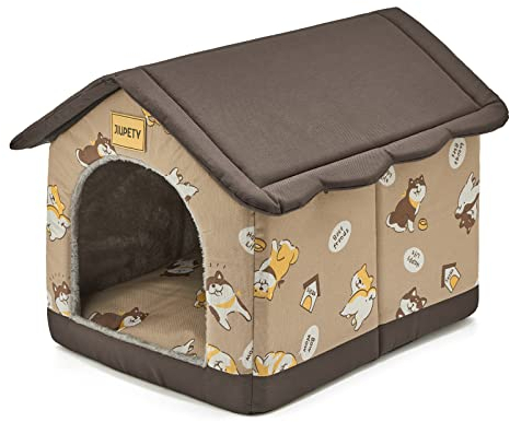 Jiupety Hundehütte Innen, XL Größe Indoor Hundehütte für mittelgroße und große Hunde, Warme Höhle Schlafnest Bett für Katzen und Hunde, Braun