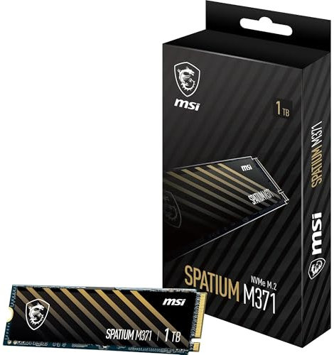 MSI SPATIUM M371 NVMe M.2 1TB - Disque SSD Interne 2 to, PCIe 3.0 NVMe M.2, Lecture 2350 MB/s & Écriture 1700 MB/s, 3D NAND, Sécurité des Données Intégrée, Center, 210 TBW