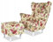 Family Meble Ohrensessel mit Hocker, Modell Print, Skandinavisch, Relaxsessel aus Webstoff, Loungesessel, Ohrensessel mit Hocker, Bequemer Sessel, Für Wohnzimmer, Esszimmer, Schlafzimmer, Rosen 2