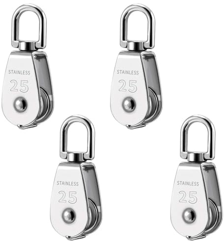 M25 Pulley Block 150kg 304 Stainless Steel Pack of 4 | Heavy Duty Single Wheel Swivel; For Lifting Rope And Cable; Shell Pulley