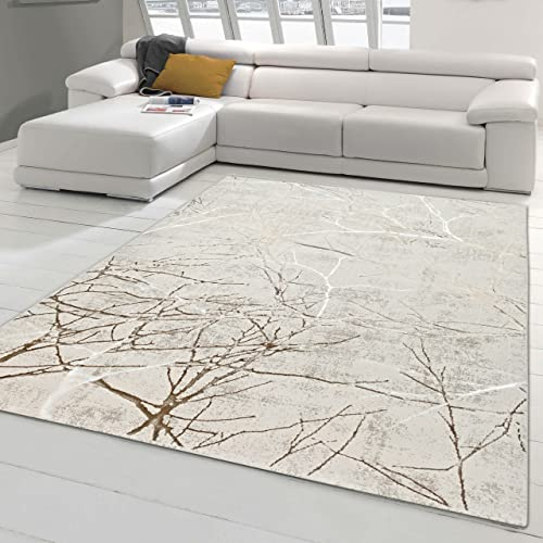 Designer Teppich Flur & Schlafzimmer abstraktes glänzendes Ästemuster Creme, Größe 160x230 cm