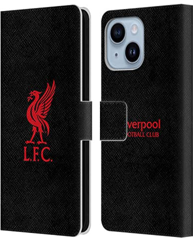 Head Case Designs Officially Licensed Liverpool Football Club Red Logo On Black Liver Bird Leather Book Wallet Case Cover Compatible With Apple iPhone 14 Plus