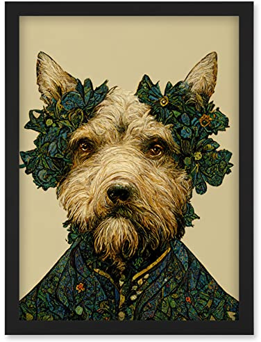 Doppelganger33 LTD Cute Fun Westie Dog Vintage William Morris Style Artwork Framed Wall Art Print A4