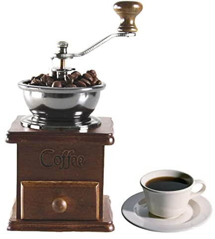 Macina Caffè Manuale, Macinacaffè Manuale Vintage, Macchina da Caffè in Legno a Manovella, Macinino a Mano per Chicchi di Caffè/Spezie/Pepe, Macinino Ceramica per Casa Ufficio Cucina Viaggi Campeggio
