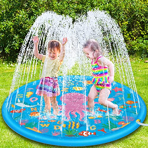 Lubibi Splash Pad,170cm Sprinkler Wasser-Spielmatte Splash Play Matte,Spritzschutz,Baby-Pool zum Lernen,Outdoor Sommer Garten Aufblasbares Wasserspielzeug für Baby,Kinder,Hund und Haustiere