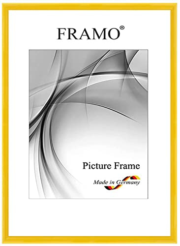 FRAMO Holz Bilderrahmen Schmal 20 x 30 cm aus Massivholz | Gelb Hochglanz | Farbe/Größe wählbar | Rahmen für Poster | Puzzle | Foto collage N°114