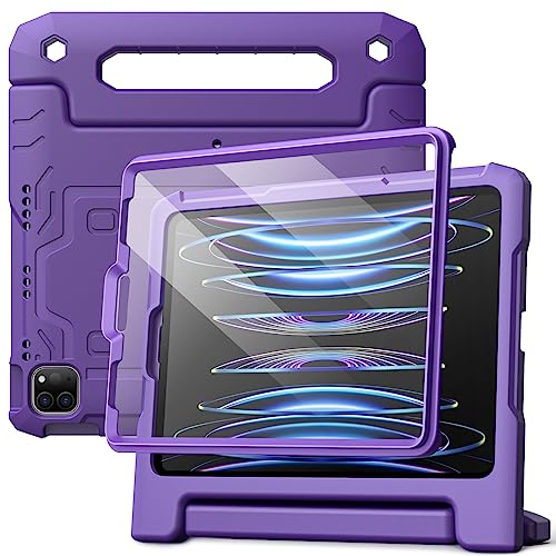 JETech Kinder Hülle für iPad Pro 11 Zoll (2022/2021/2020/2018 Modelle), iPad Air 5/4 (10,9 Zoll) mit Eingebaut Schutzfolie, Stoßfest Ganzkörpe Griff Ständer Tablet Schutzhülle (Dunkellila)