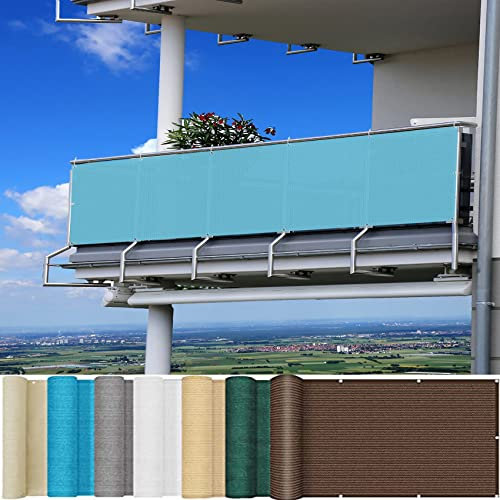 Balkon Sichtschutz 125 x 200 cm UV-Schutz 100% Privatsphäre Sichtschutzmatte mit Ösen und Kabelbinder für Gartenzaun Balkonzaun, Himmelblau