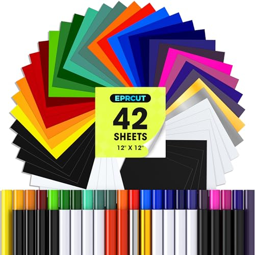 EPRCUT Vinylfolie Plotter 42 Stück für Cricut, 29 Farben Matt Glänzend Plotterfolie Vinyl, Outdoor Wasserdichte Selbstklebend Folie für DIY, Geburtstage, Dauerhafte Aufklebern, 30,5 x 30,5 cm