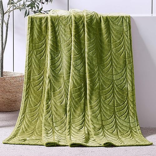 Whale Flotilla Couverture Polaire à Feuilles, 150 x 200 cm, en Flanelle Douce Chaude et Confortable pour Canapé ou Lit, Convient à Toutes Les Saisons, Vert Olive