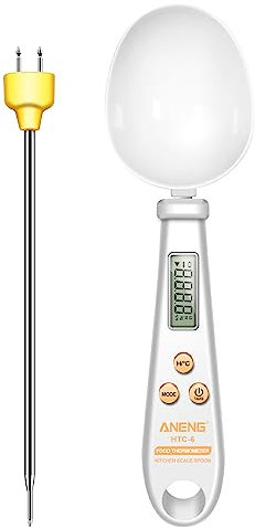 2-in-1 Spoon Scale Temperature Needle, HTC-6 Multifunctional Digital Display 2-in-1 Electronic Scale Measuring Spoon Weighing Gram Meter Measuring Spoon Scale Kitchen Thermometer