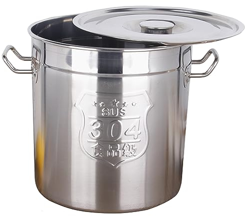 UMMEI Olla De Cocina De Acero Inoxidable, 30/50 / 70L Olla De Cocina De Campamento con Tapa De Olla De Sopa Olla De Cocina De Acero Inoxidable Olla De Cocina De Gas para Guisar, Hornear,Plata,50L